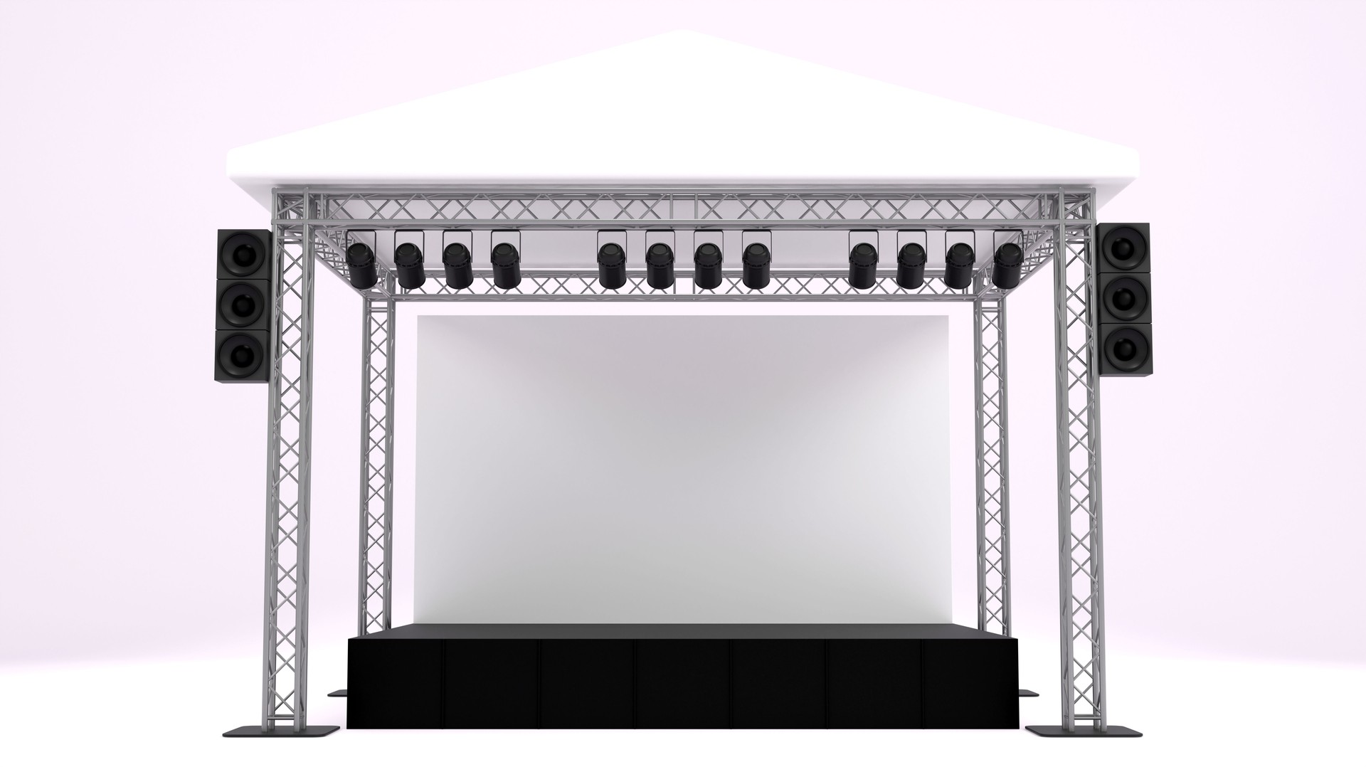 3D rendering of the stage show and truss construction with light and sound system for concert performance business