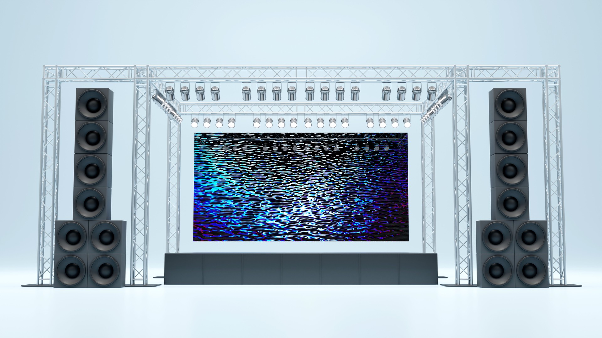 3D rendering of event stage with truss construction, light and sound system for presentations, All event stage design